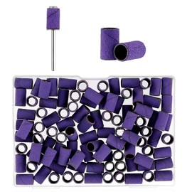 Prasacco Pack of 100 Sanding Caps Nail Cutters, 240 Grit Sanding Sleeves Nail Cutter Purple Small Nail Sanding Belts with 6.5 mm Nail Drill for Gel Nails, Nail Design, Nail Art