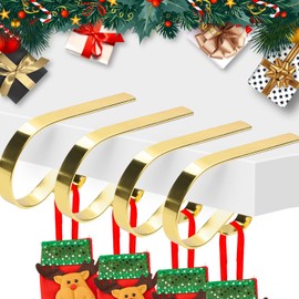 NQEUEPN Pack of 8 Christmas Fireplace Hooks, Christmas Stocking Hooks, Christmas Stocking Hooks, Padded Contact Points for Christmas Party Decorations (Gold)