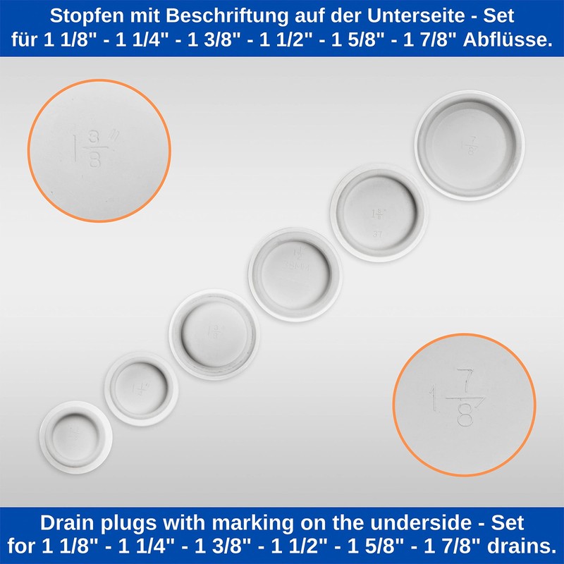 Universal Plug Set, 6 Pack with All Sizes, in White,