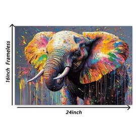 Abstract Elephant Wall Art Colorful Aniamls Picture Graffiti Elephant Canvas Print African Wildlife Painting Wildlife Artwork for Walls Watercolour Elephant Canvas Wall Art for Room 16x24inch Unframed