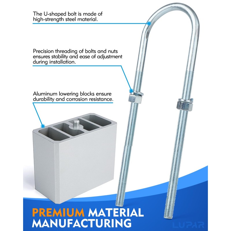 Lupar Universal Leaf Spring Lowering Block Kit, Heavy Duty Steel