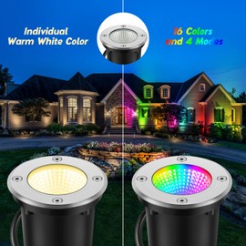 Unirence RGBW Warm White Low Voltage Landscape Lights 10W Color Adjustable LED Landscape Lighting IP67 Waterproof Outdoor In-Ground Lights 12V-24V Pathway Garden Deck Driveway Landscape Lights (2Pack)