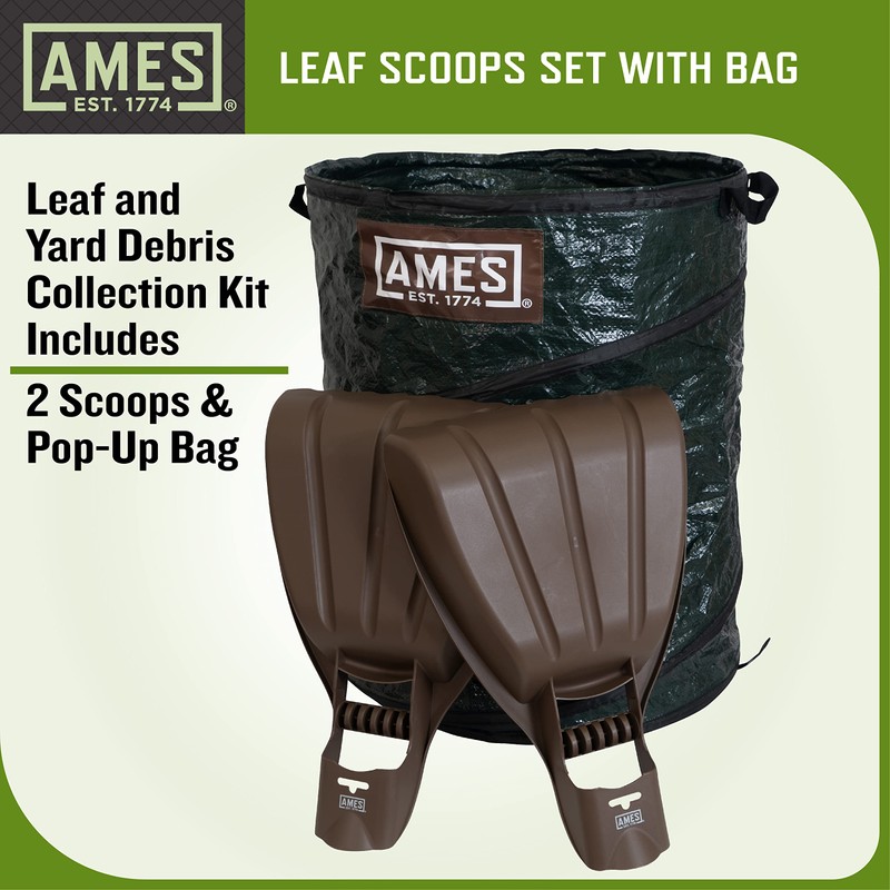 AMES Leaf Scoops Hand Rake Set with Collapsible Pop-Up Garden
