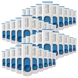 PSA COMPUTO Y PAPELERIA Memoria USB ADATA 16 GB, Kit de 40 Piezas, Color Blanco/Azul (Modelo AC008-16G-RWE), Deslizable Diseño Elegante y Minimalista
