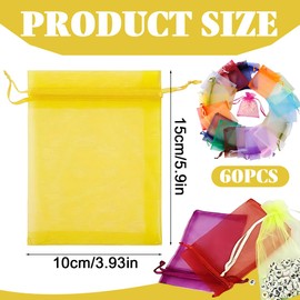 LACHT 60 Stück Organzasäckchen 10x15 cm, Organzabeutel Weiß Schmuckbeutel Organzasäckchen mit Kordelzug Organza Geschenksäckchen für Hochzeit Geburtstag