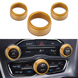 BRMYL Gold Climate Control Knob Switch AC Radio Volume Tune Button Knob Ring for 2015-2023 Dodge Challenger Charger, for 2015-2023 Chrysler 300 300s, for Ram 2013-2018 Accessories