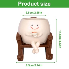 BDHYYM Flower Pot with Smiley Face, Hanging Flower Pots with Swing Face, Rocking Chair Flower Pot Face, Funny Flower Pots with Face, Funny Flower Pot with Face, for Succulents