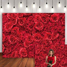 Spring Flower Backdrop Red Rose Floral Wedding Photograph Background Roses Wall Lovers Girls Party Decoration Photo Studio Booth Props 8x6FT