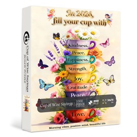 PICKFORU Cup of Wise Sayings Jigsaw Puzzles 1000 Pieces, Flower Cups Puzzles for Adults Butterfly, Unique Challenging Hard Puzzle