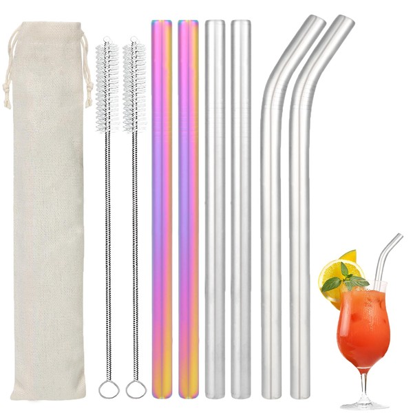 Metal Wide Straws Drinking 6packs, Stainless Steel Straws Reusable for