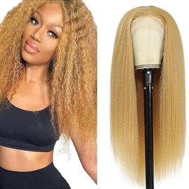 Hxxcoup Women's Real Hair Wig, Blonde, 13 x 4 Lace Wig, Human Hair Wig, Yaki Wave Wigs, Hair Wigs for Unprocessed Brazilian Remy Hair, Transparent Swiss Lace, 20 Inches (51 cm)