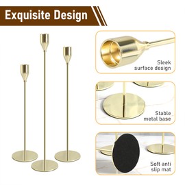 Panumly Candle Holders, 6 Piece Gold Candlestick Holders for Table Centerpiece/Fireplace/Cabinet, Brass Metal Taper Candles Holders, Idea for Home Decor, Wedding, Dinning, Party