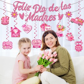Feliz Dia De Las Madres Decorations, Mexican Happy Mothers Day Decorations includes Feliz Dia De Las Madres Banner and Dia De Las Madres Decoracion Hanging Swirls, Spanish Mothers Day Decorations