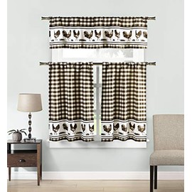 Duck River Textile Hellen 3 Piece Kitchen Curtain Set 58 in. W x 15 in. L in Coffee-White