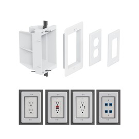 DVFR1W-1 Recessed Electrical/Outlet Box Wall Plate Kit, Single Gang, Recessed Receptacle Outlet Box for TV, Tablet and Household Appliance, Suitable for GFCI Outlet and Standard Outlet, White (1 Pack)