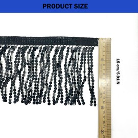 OHYER Sequin Fringe Trim 3 Metres Long (x15 cm Diameter) Sequin Tassel Dance Fringe Fringe Trim Decorative Ribbon Bling Fringe Trim Decoration for Costumes Clothing Crafts (Black)