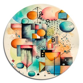 DesignQ Round Metal wall art, Geometry in Balance Blue and Orange III - Metal Wall Art For Living Room, Round wall decor, Modern Metal Round Art, Large Round Wall Art