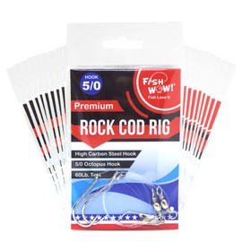 20pks Fish WOW!® Size 5/0 Rock Cod Rig 60 Lbs. test Striper High-Low Clam Rig Double drop style rig