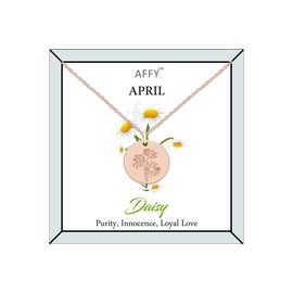 April Birth Month Daisy Flower Disc Pendant Necklace In Rose Gold Plated Jewelry for Womens 18" Chain