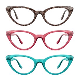 TIJN 3Pack Retro Cat Eye Reading Glasses Readers for Women Blue Light Blocking Cateye Eyeglasses Reader(1.5)