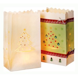folia 11906 - Lichtertüten aus schwer entflammbarem Papier, Weihnachtsbaum, 5 Stück, ca. 19 x 11,5 x 7 cm, stimmungsvolle Tischdekoration im Advent und zu Weihnachten