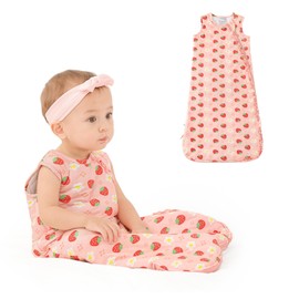 LITTLE JAMJAMS Newborn Baby 1 TOG Sleeveless Breathable Lightweight 2-Way Ruffled Zippered Sleep Bag Viscose from Bamboo Sleep Sack for Boys & Girls - Strawberry Sweetie Pink 6-18M