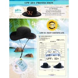 Comhats Mens UPF 50 Sun Hat for Women Foldable Wide Brim Waterproof Safari Hat Fishing Hiking Walking Gardening Outdoor Aussie Outback Hat Windproof Black L/XL