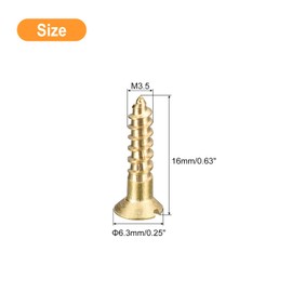 sourcing map Brass Wood Screws, 40Pcs M3.5 x 16mm Slotted Drive Flat Head Self Tapping Screw Countersunk for Woodworking Furniture