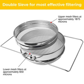 Stainless Steel Honey Strainer, Double Sieve for 5 Gallon Bucket, Beekeeping Equipment with Extendable Arms, Honey Debris Filter