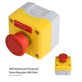 Fafeicy SP-A001 Emergency Off Push Switch Red Sign IP65 Waterproof 22mm Buttonhole Diameter 68 x 68 x 54mm