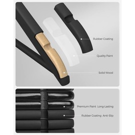 SONGMICS Rubber Coated Wooden Hangers, 20-Pack Clothes Wood Hangers, Non-Slip Coat Hangers, Rubber Hangers with Shoulder Grooves and 360° Swivel Hook, for Suits Shirts Coats, Black UCRW011B02