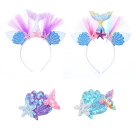 NIDHFG 2 Pieces Of Colorful Mermaid Headbands, 2 Pieces Of Sequin Shell Hairpins, Role-Playing Props, Creative Girls Hair Accessories, Party Hairstyle Accessories.
