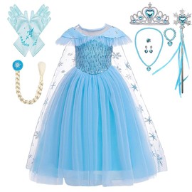 Lito Angels Children's Girls Princess Elsa Costume Dress Fancy Dress with Cape and Accessories Size 9-10 Years 140 Styles B