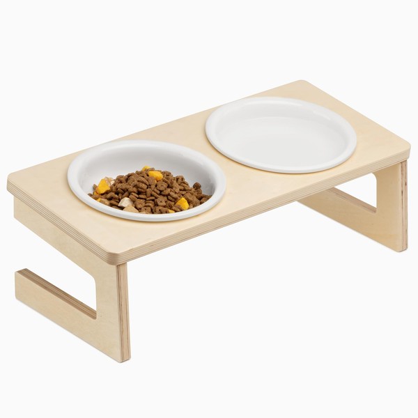CEEFU Cat Bowls, 10° Tilted Wooden Stand Elevated Cat Food