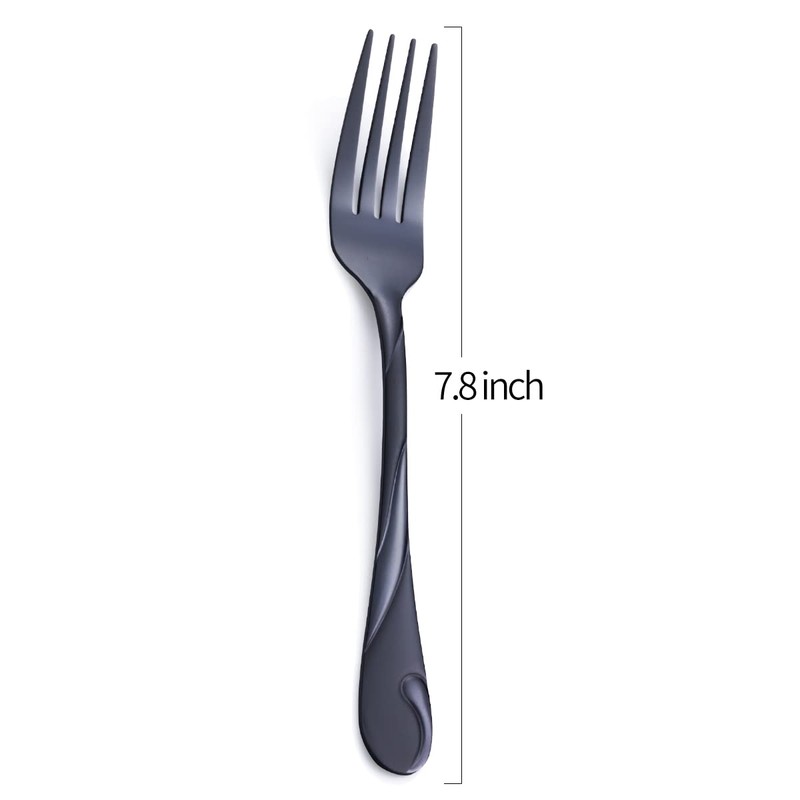 Black Dinner Fork Set, Seeshine 7.8-inch Stainless Steel Shiny Black