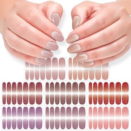 DANNEASY 112pcs/8 Sheets Nail Polish Strips, Nail Stickers Full Nail Wraps, UV Free | Self Adhesive Gel Nail Strips, Sticker Nails for Women with 1 Nail File, 1 Wooden Stick - Gradient Fine Glitter