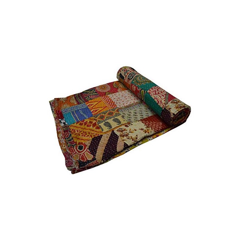 estationeryhouse Indian Vintage patchwork Kantha Quilt Handmade Throw Reversible Blanket