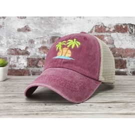 Hepandy Palm Tree Trucker Hats, Embroidered Mesh Baseball Caps for Men Women Girl, Outdoor Travel Embroidery Summer Hat Adjustable Dad Hats