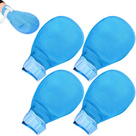 Bath & Bath Nursing Mittens, Nursing Care Mittens, Prevents Scrunching, Self-injury Prevention, Left and Right Hand, Mesh, Comfortable, Washable Mittens, Dementia Care, 4-Piece Set, Blue