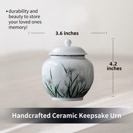 NS Online Small urn Ashes Keepsake - Iris Flowers Ceramic Small urn ​for Humans， Funeral Memorial 4.2 inches urn for Adults, Child, Pets， Hold 15 Cubic inches -Qnty 1