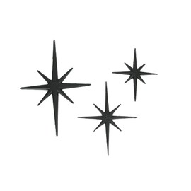 Set of 3 Large Black Cast Iron Starburst Wall Hangings Mid Century Modern Décor 8 Pointed Stars MCM Accents