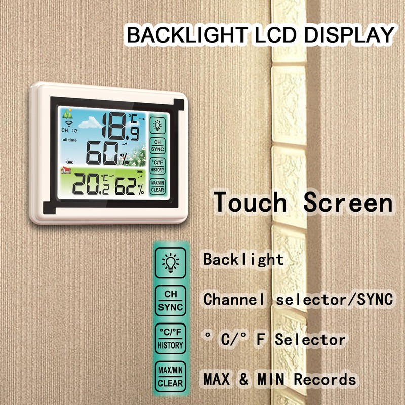 Indoor Outdoor Wireless Thermohygrometer Temperature Humidity Monitoring Weather Clock Digital