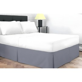 Dazzle Collection® Plain Dyed Poly Cotton Pleated Platform Base Valance Sheets | Single | Double | King | Super King | (Gray, Super King)
