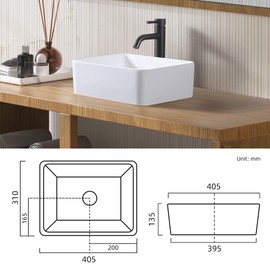 MAISINK Vessel Sink 16''x12'' Rectangular Small Bathroom Sink with Faucet and Drain Combo White Ceramic Vessel Sinks for Bathrooms Modern Bathroom Vessel Sinks above Counter
