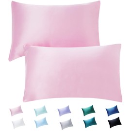 HandSun Satin Pillowcase for Hair and Skin, 2 Pack Satin Pillowcase with Envelope Closure, Standard Size (20x26 Inches) Pink