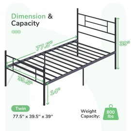 Novilla Metal Twin Bed Frame with Headboard and Footboard, 14 Inch Platform Bed Frame with Storage No Box Spring Needed, Strong Metal Slats Support