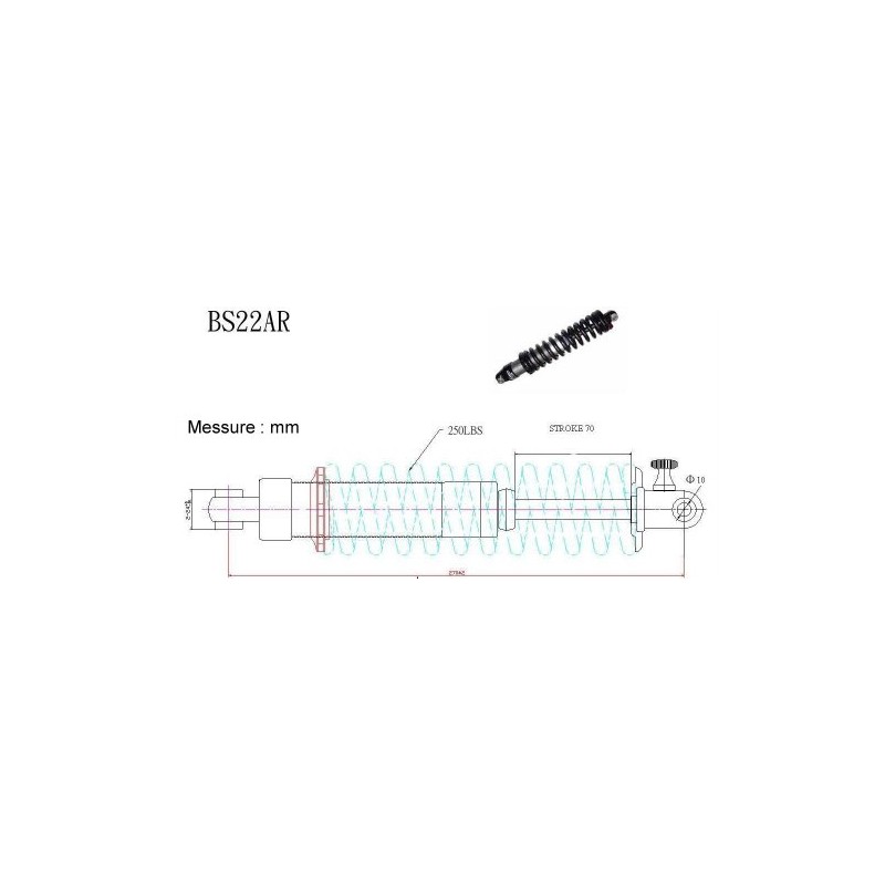 10.9" 280mm Fastace Bs-22ar/bda01ar Rear Shock 250 Lb/in