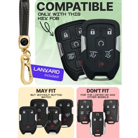 for Chevy Suburban Key Fob Cover and Leather Keychain - TPU Key Case for GMC Acadia Sierra Tahoe Terrain Yukon - 2014-2023 Keyfob Cover for Silverado HYQ1AA - Black and Gold