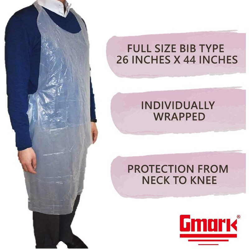 Gmark Poly Apron Individual Wrapped, Disposable PE Waterproof, Food, Cooking