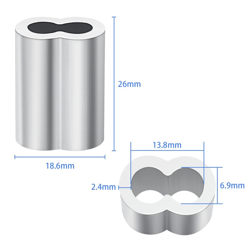 1/4'' (6 mm) Aluminum Crimping Loop Sleeves 30 pcs, Cable